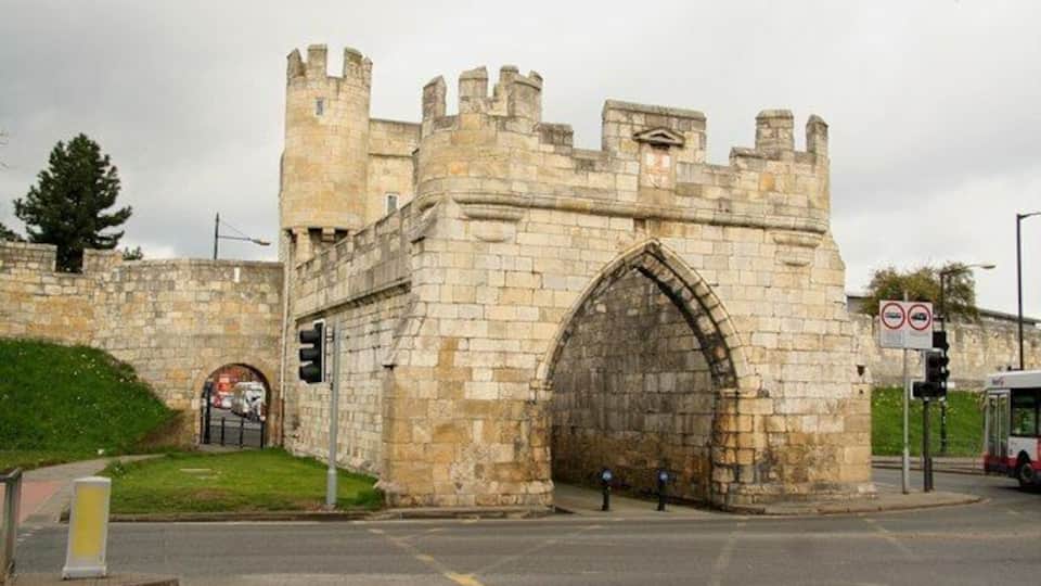 Walmgate Bar The most complete of York's City gates, the earliest part is 12th century and retains its 15th century wooden gates and portcullis, the barbican is 14th century and once spanned a water filled moat.