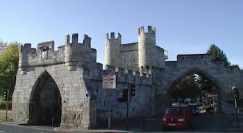 Walmgate Bar, York Looking west from Jenny's Fish & Chips on the corner of Lawrence Street. The gate or 'bar' in York's city walls still has its original 12th century archway with portcullis and 15th century wooden gates