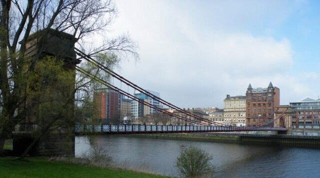 The Suspension Bridge Viewed from Carlton Place on the south bank of the Clyde.