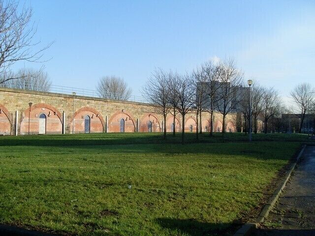 Arches beneath railway line Beneath the currently disused St Enoch line.