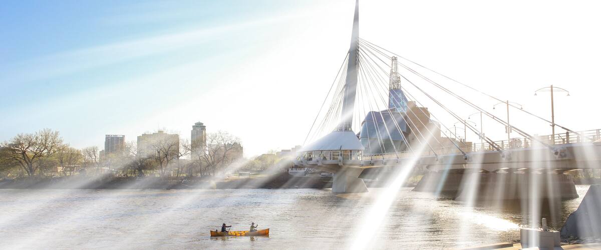 Outdoor summer activity, kayaking at the Red River, Winnipeg