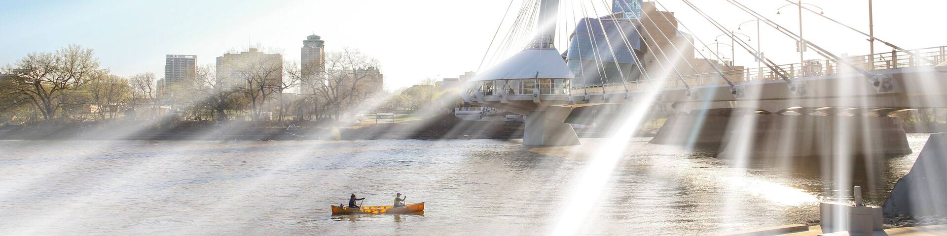Outdoor summer activity, kayaking at the Red River, Winnipeg