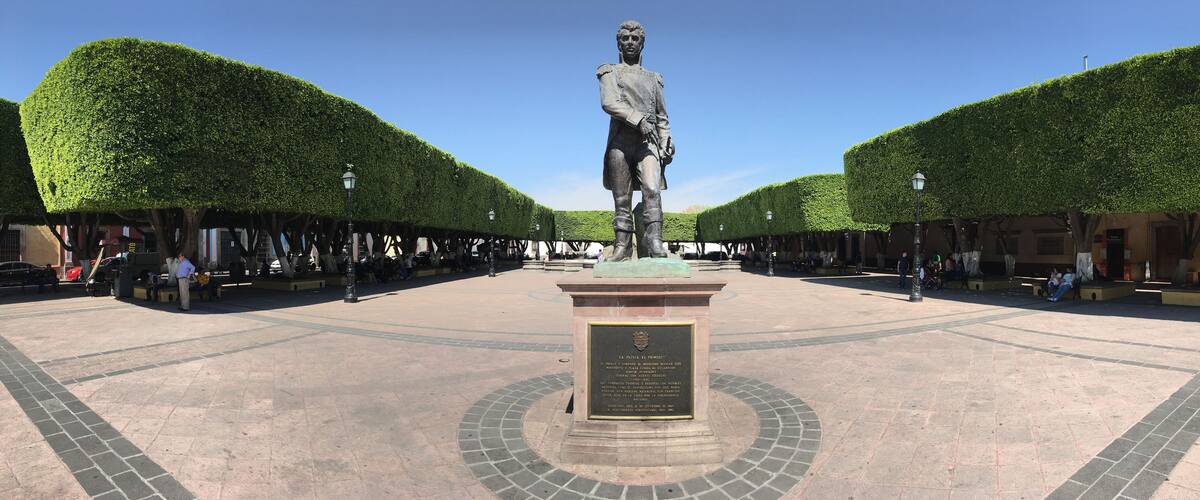 Queretaro City, Queretaro. Mexico. 2017. Statue of the Mexican Liberator Vicente Guerrero in a park.