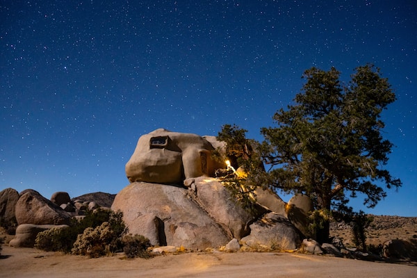 The Cosmic Castle in Garth's Boulder Garden taken during a clear night in the Mojave Desert.