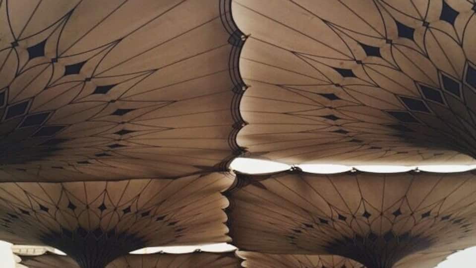 Protection from the heat and sun at the Mosque of Prophet Mohammad, peace be upon him.