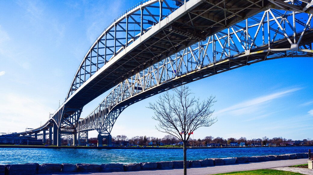 The Blue Water Bridge, a twin-span international bridge over the St. Clair River, connecting Port Huron, Michigan, United States, and Point Edward, Ontario, Canada