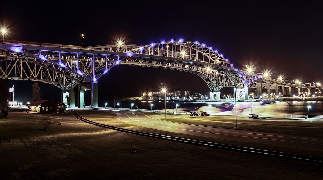 The Blue Water Bridge connecting Port Huron, Michigan, USA with Sarnia, Ontario, Canada. The second busiest border crossing between the two countries.