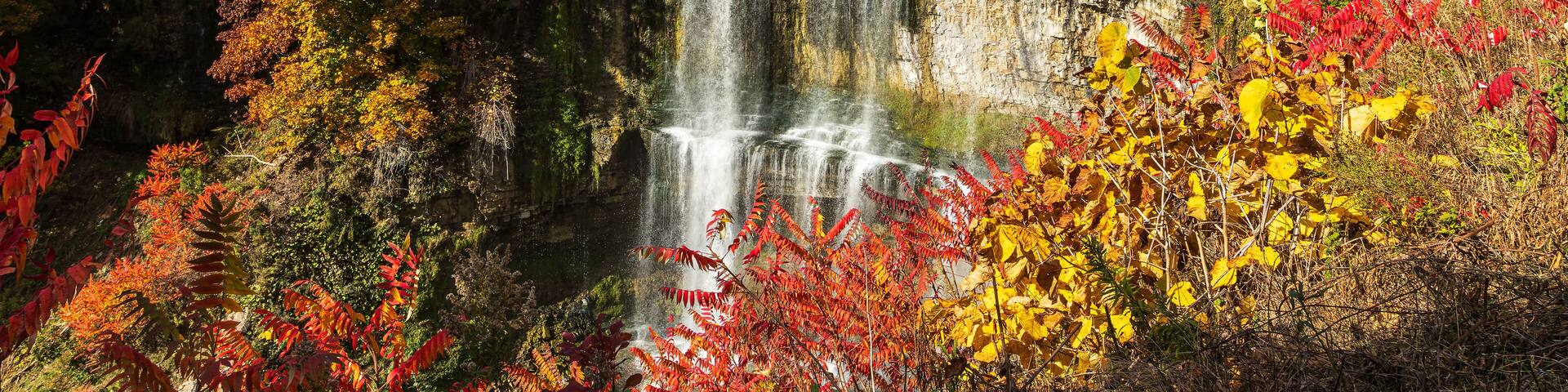 The Webster's Falls view along Spencer Gorge hiking trail in Hamilton, Ontario, Canada. Autumn Season.