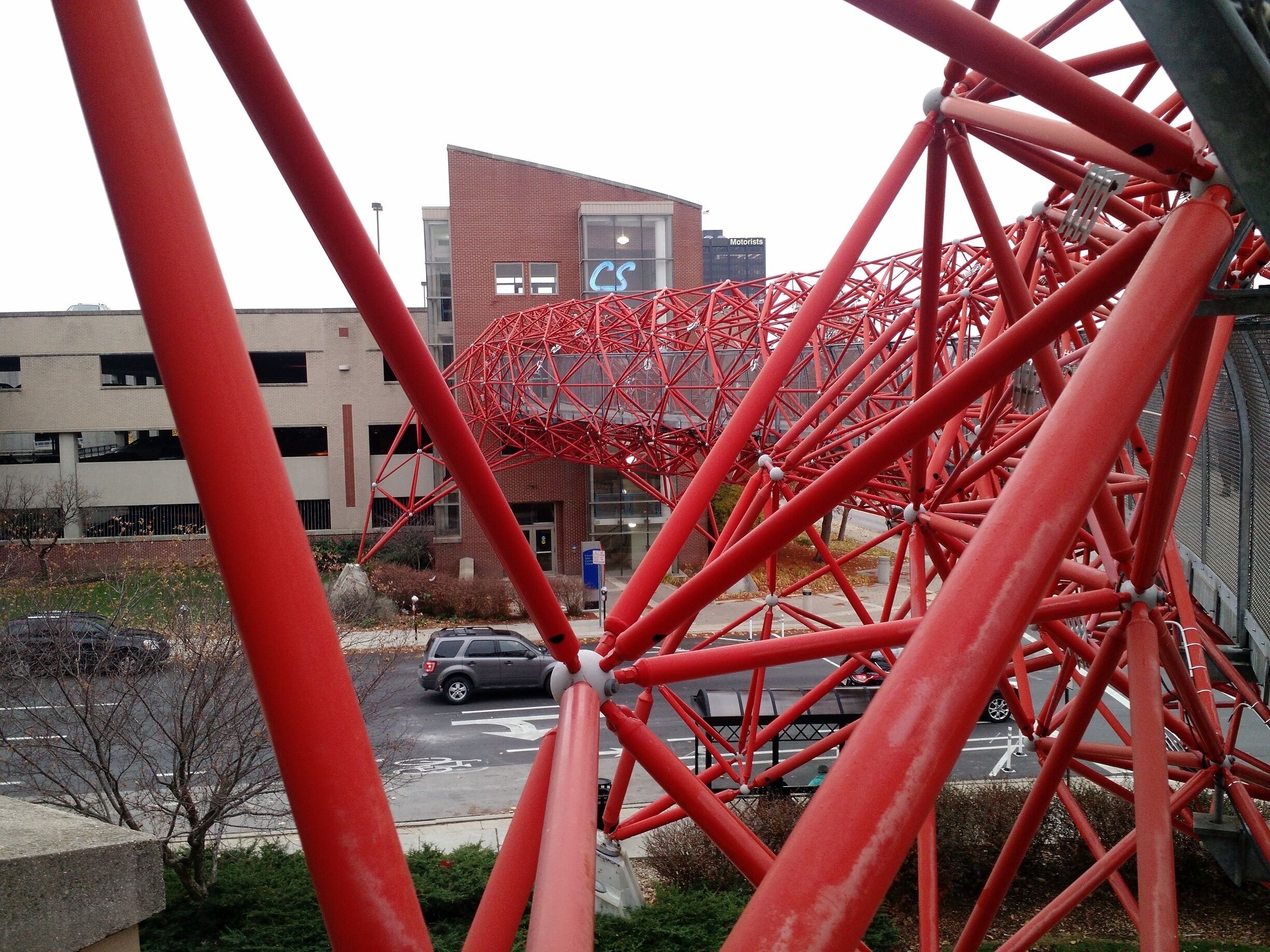 The walk way from the parking deck to Davidison Hall on the campus of Columbus State College.