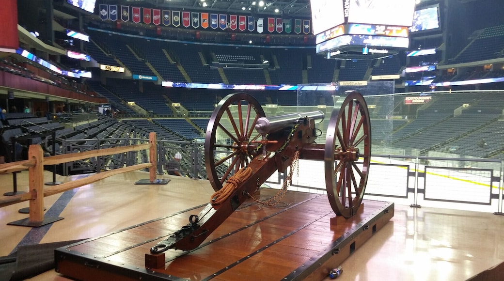 The canon at Nationwide arena is a hand made replica of a 12-pounder Napoleon Model 1857, the primary cannon used in the American Civil War. The canon ties in with the Columbus Blue Jackets civil war themed branding. The canon is "fired" whenever the Blue Jackets take the ice at the start of the game, score a goal or win the game.