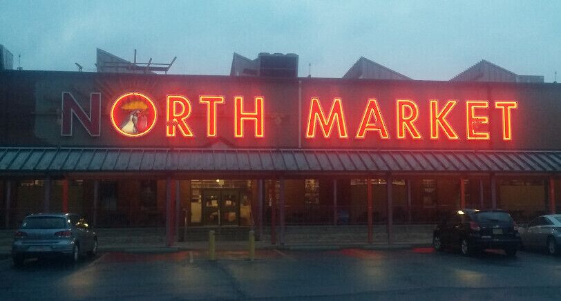 With history dating back to 1876, The North Market opened in its current location, the former Advanced Thresher warehouse, in 1995. The market houses over 30 merchants selling vegetables, seafood, meats, cheeses, candy, booze, flowers, baked good, etc. The market also offers many dine-in options as well, including Jeni's Splendid ice creams, pretzels from Brezel, deli sandwiches from Katzinger's, waffles from Taste of Belgium, and macarons from Pistacia Vera .