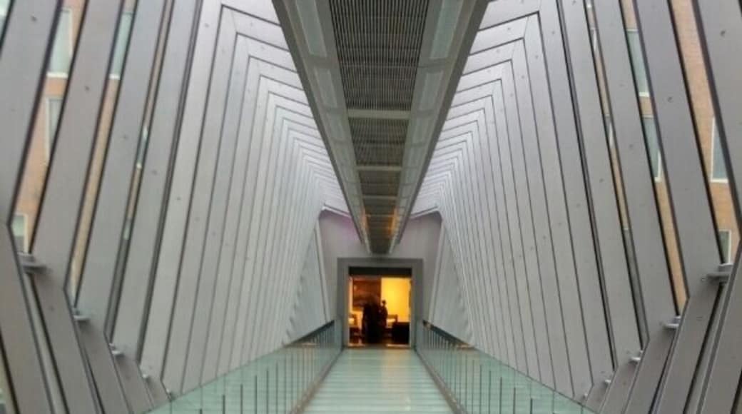 A view of the new pedestrian skywalk connecting the convention center to the new downtown Hilton.