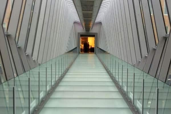 A view of the new pedestrian skywalk connecting the convention center to the new downtown Hilton.
