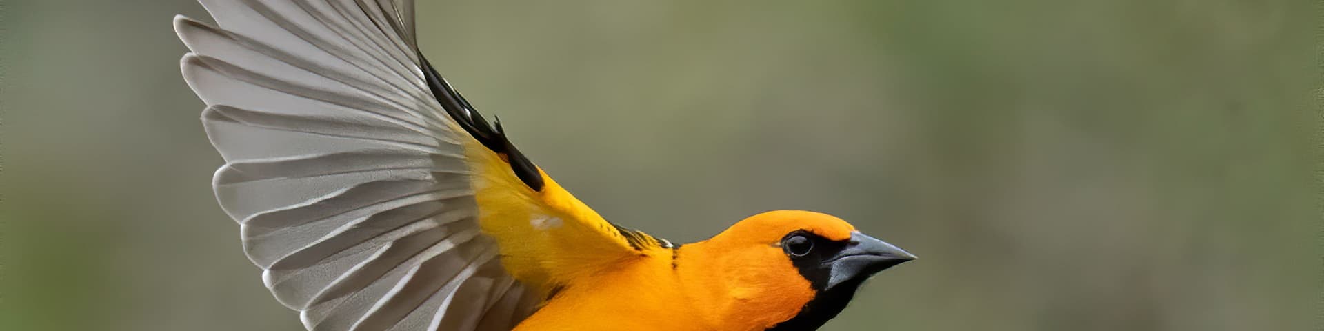 Altamira oriole (icterus gularis) flight over Rio Grande Valley, Texas