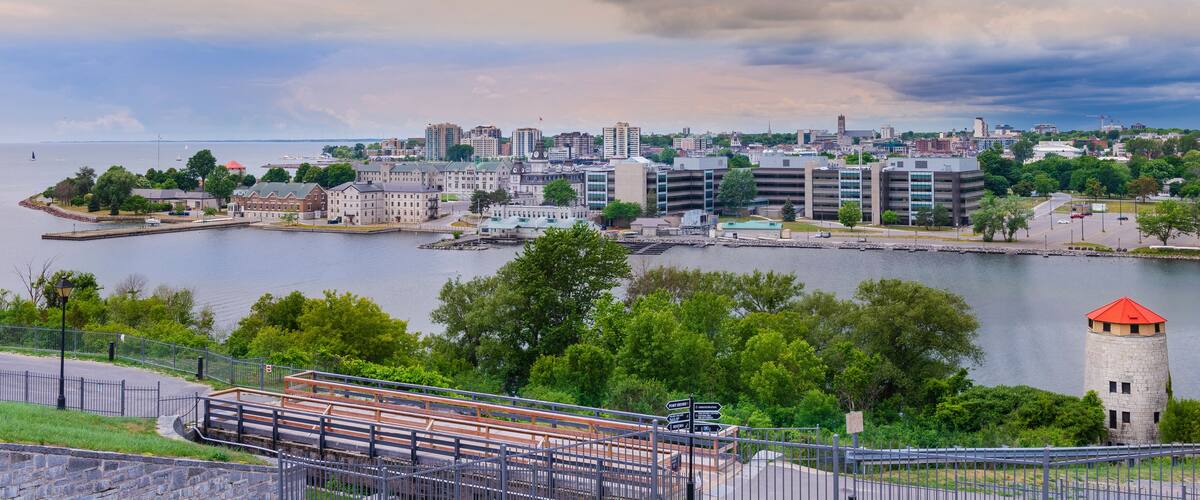 View of Kingston and watch tower of Fort Henry National Historic Site; Kingston, Ontario, Canada