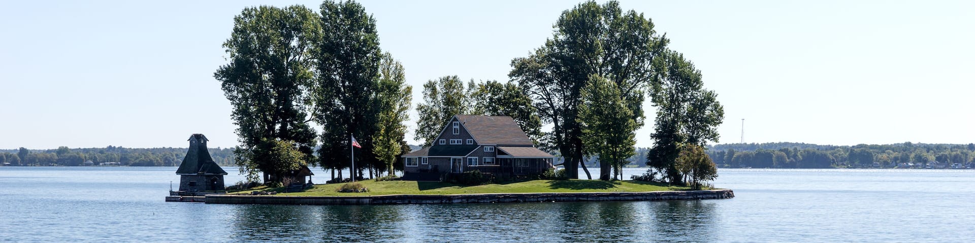 Panoramic image. One Island in Thousand Islands Region of New York State. USA