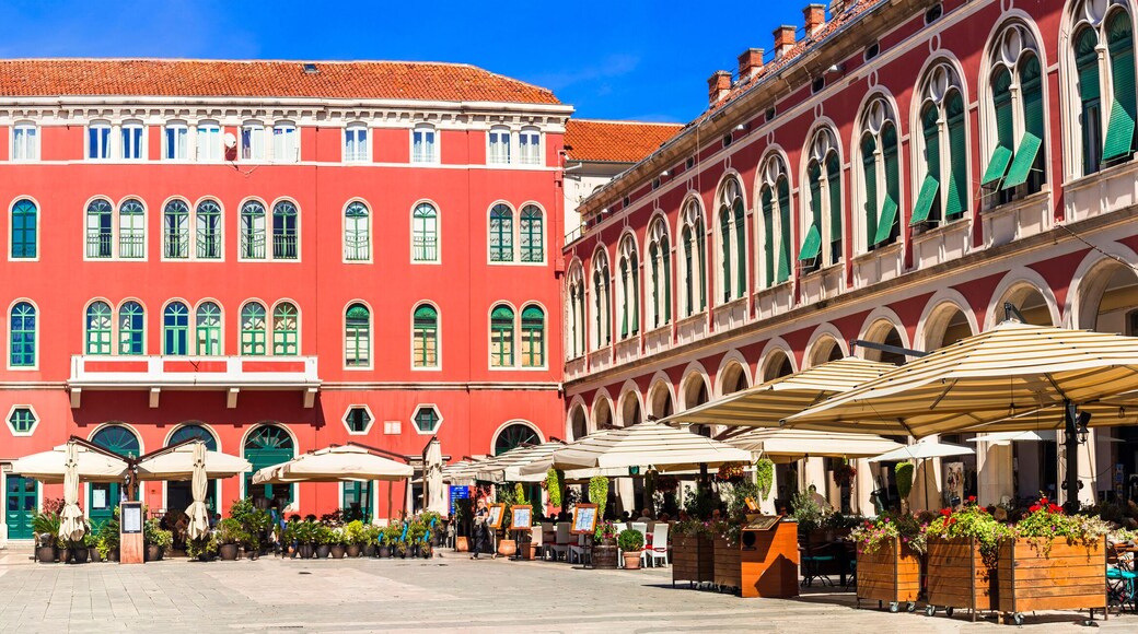 Croatia travel and landmarks. antique roman Split town, panoramic view of Republic Square (Prokurative)