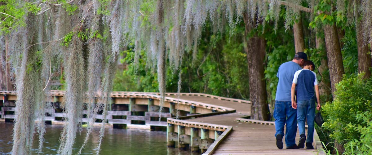 Father and Son on walkway
