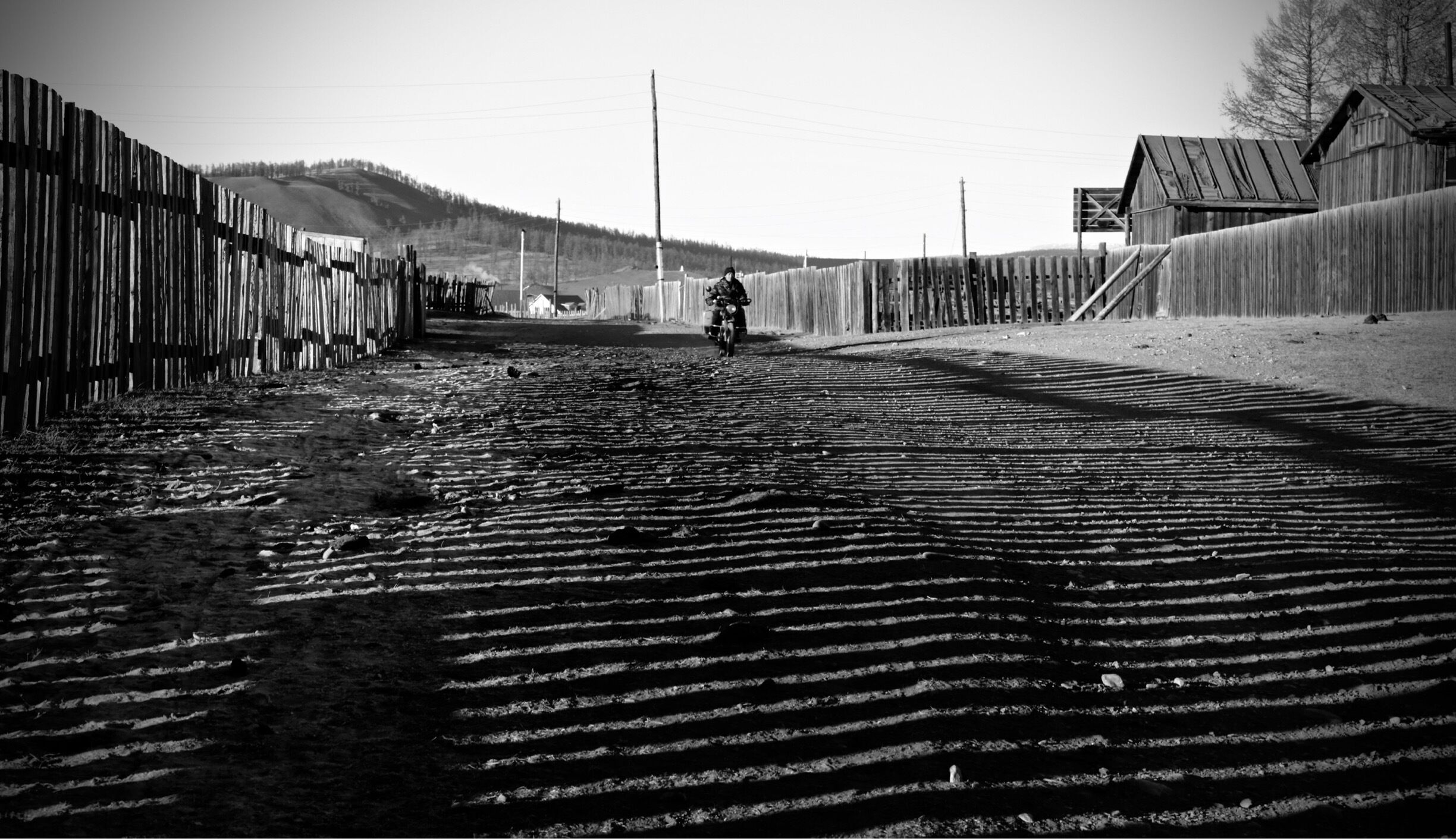 A biker on his way to the Lake. The Lake was frozen solid . Temperatures of -30C in the day to - 40C at night