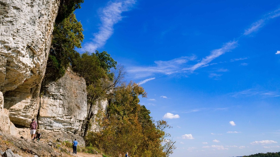 Cave-in-Rock showing hiking or walking and tranquil scenes