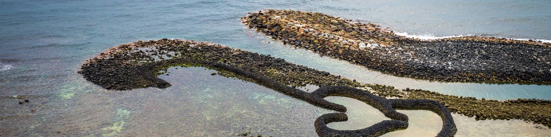 Twin Hearts Stone Weir in Qimei Township Penghu Taiwan