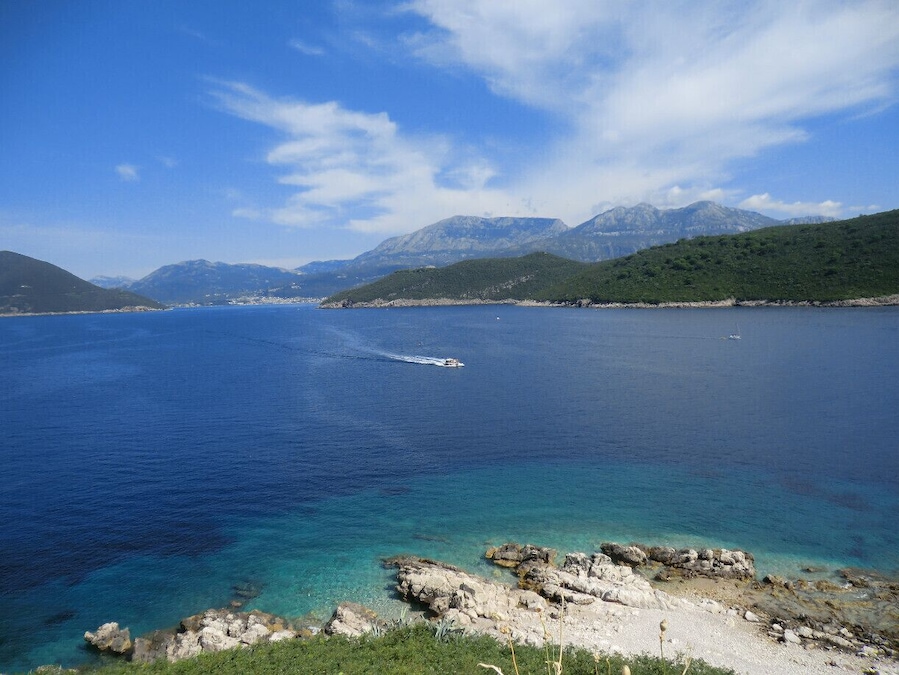 View from the fortress in Mamula island.
From Herceg Novi, we took one of the small boats leaving the harbour for an excursion to Mamula island, blue cave, and some of the beaches in Lustica peninsula (usually it is Zanjice).
Boat tours (or kayak tours) can be booked at the stands in the harbour the evening before, or directly at the boat in the morning (be at the harbour before 9 a.m. or before 10 a.m.).
#beach