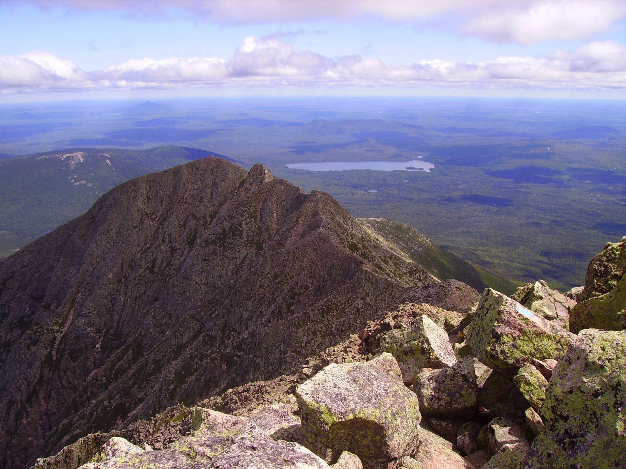 The knifes Edge- Alternative hiking trail on the backside of Mount Katahdin. The trail runs along the ridge line then drops down into the valley below .  Very challenging hike and not for the faint of heart. 