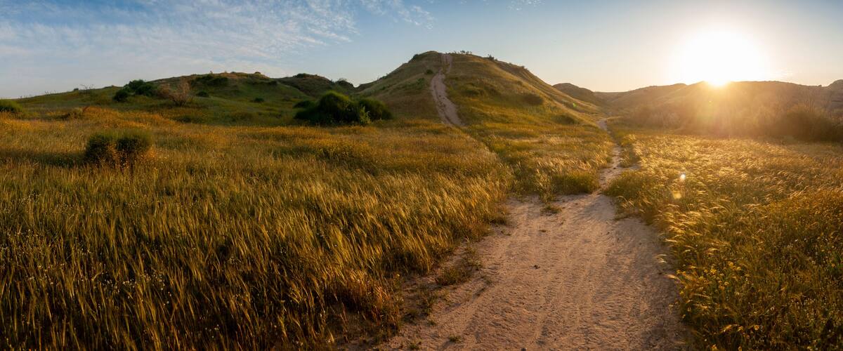 Panoranic view of the Negev desert hills near the Gaza Strip bondary at sunset