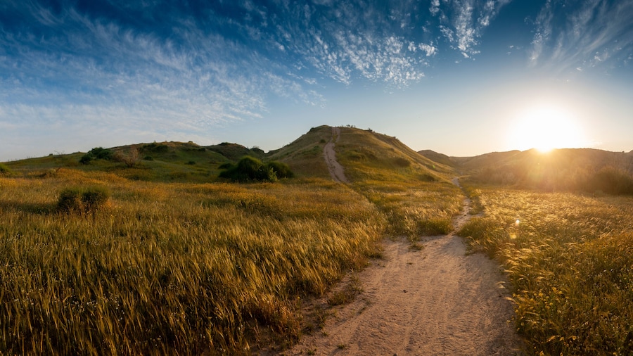 Panoranic view of the Negev desert hills near the Gaza Strip bondary at sunset
