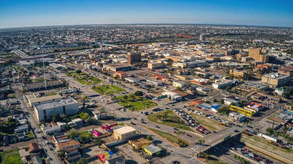 Aerial View of the Popular Border Crossing of Laredo, Texas and Nuevo Laredo, Tamaulipas