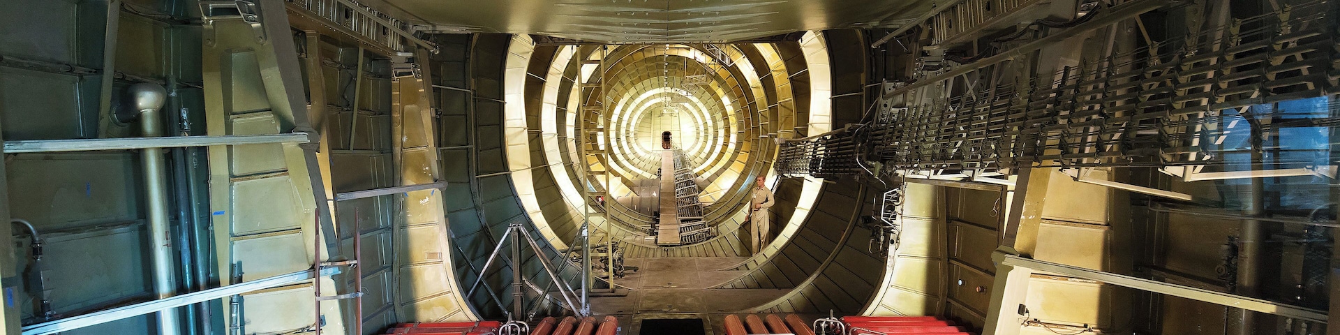 A look into the rear cargo hold of the Spruce Goose. The beach balls you see here are original from the 1940s - they filled the back of the hull and the wing floats and served as an insurance policy against a crash landing. Remember - this "flying boat" was the largest plane ever built and Howard Hughes was a bit paranoid about it's ability to float.