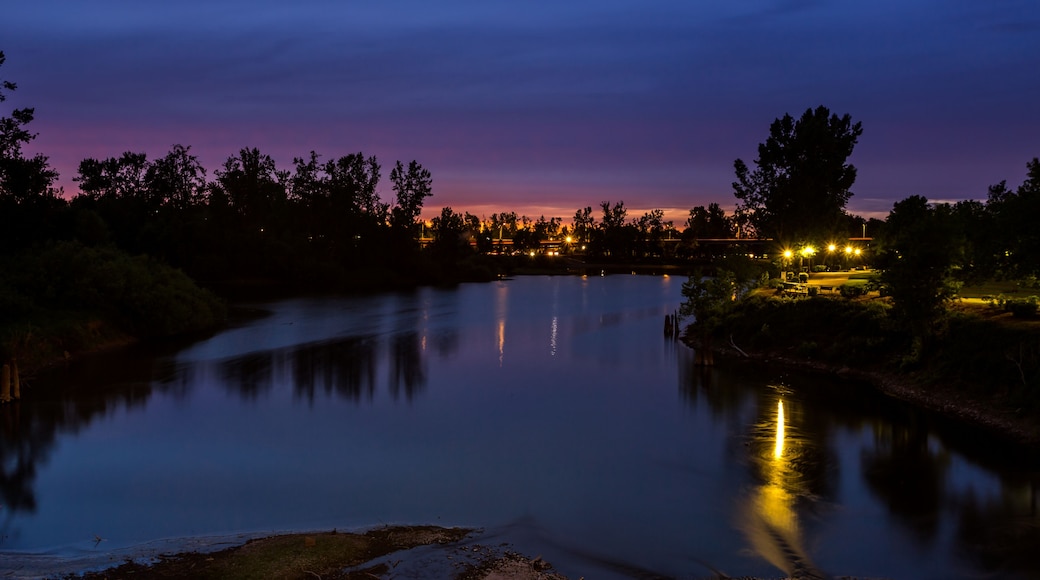 Beautiful after-sunset reflection over the river. Willamette river in Oregon, USA