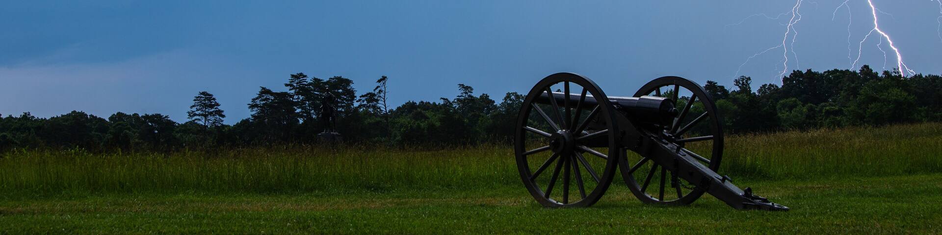 Lightning strike over the cannons at Manassas National Battlefield Park