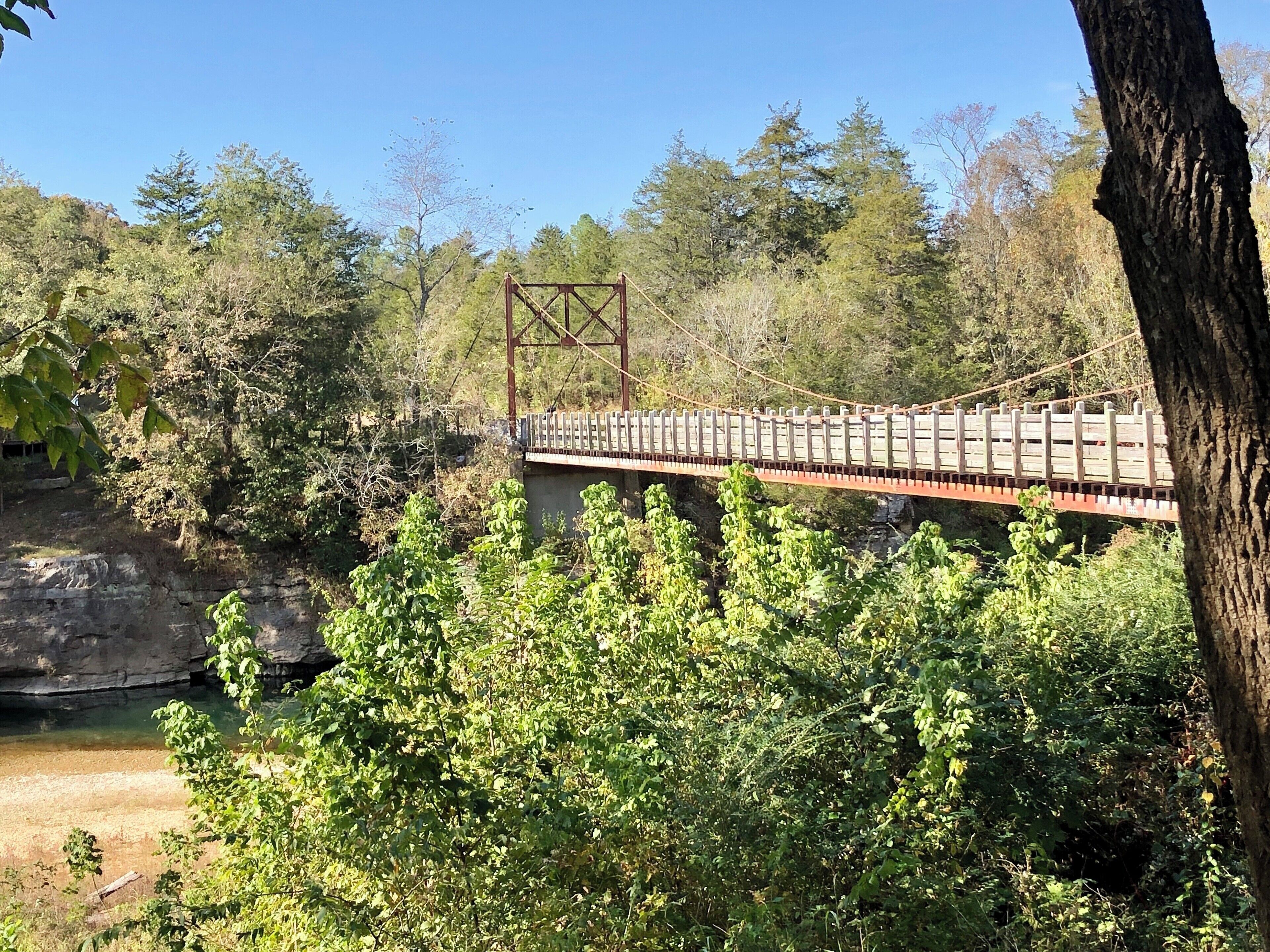 Swinging bridge in Mountain View, Arkansas. Pretty awesome! You can walk OR drive over it #swingingbridge #arkansas #ozarks