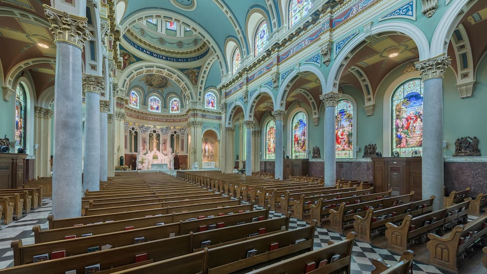 Interior nave of the historic Cathedral of St. Patrick of Harrisburg, Pennsylvania