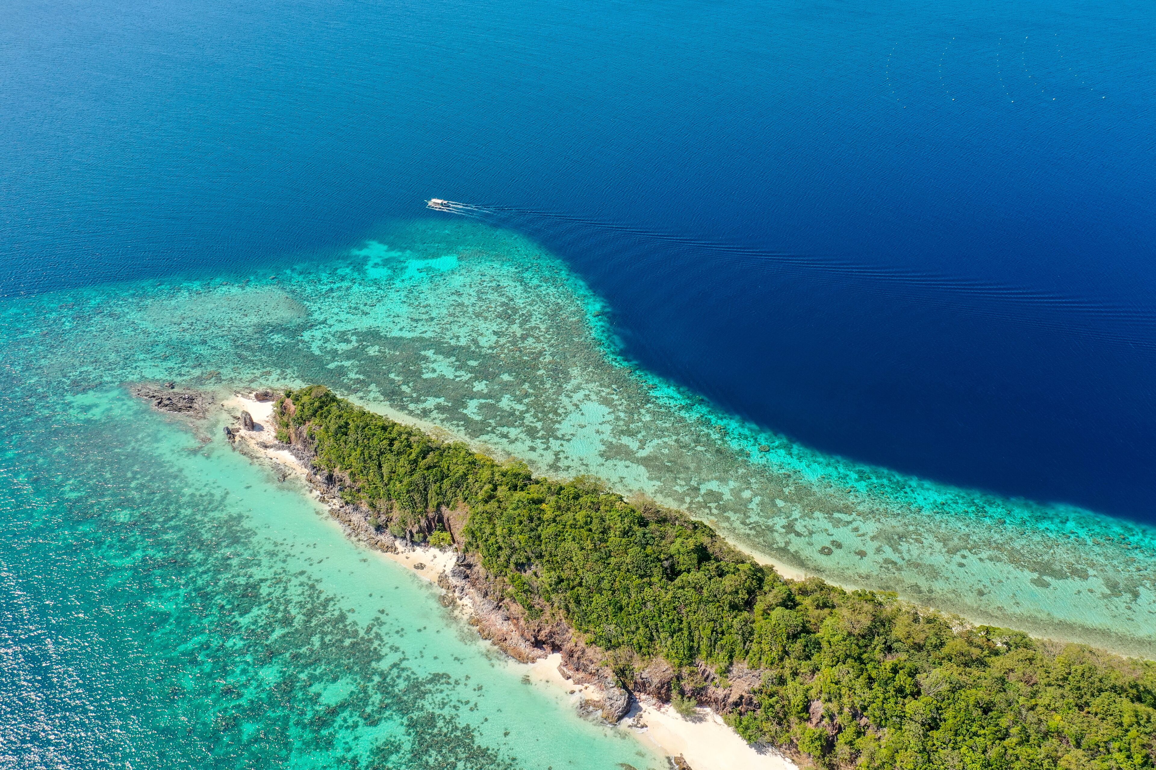 Aerial view of Malcapuya Island, Culion, Palawan, Philippines.