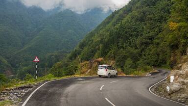 Scenic mountain road from Gangtok to Lachung, Sikkim, India.