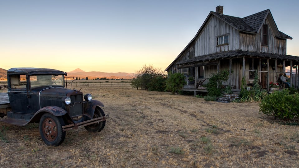"The Wood House" Historic House with Model A Truck near Eagle Point, Oregon at Sunset in Summer