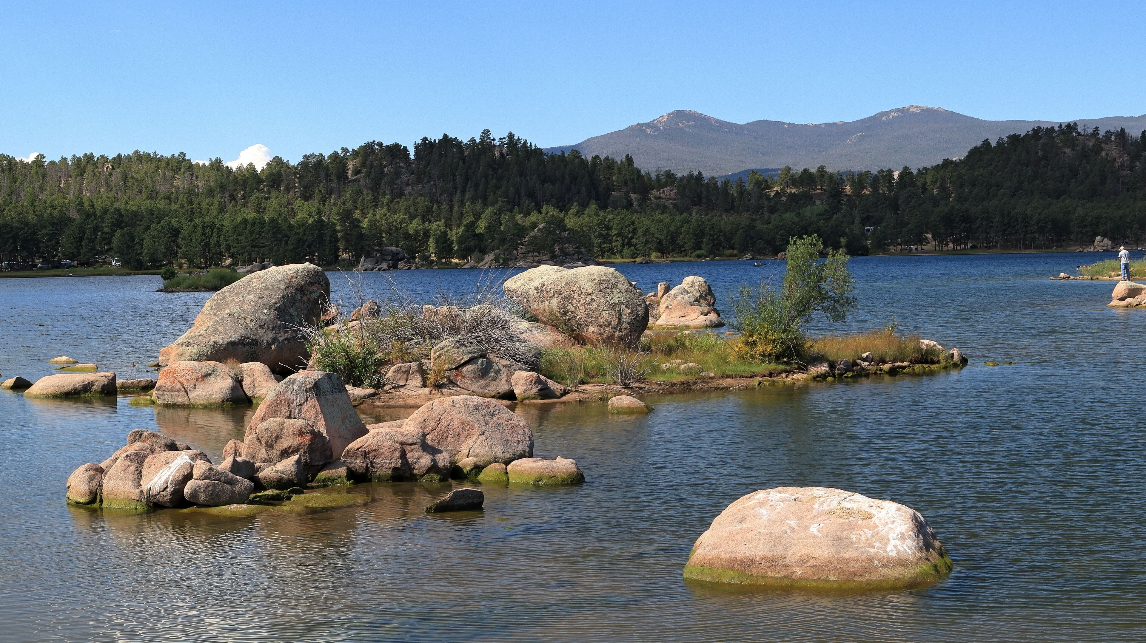 Beautiful Dowdy lake, part of Red Feather lakes recreation area near Fort Collins, Colorado, on the bright sunny day