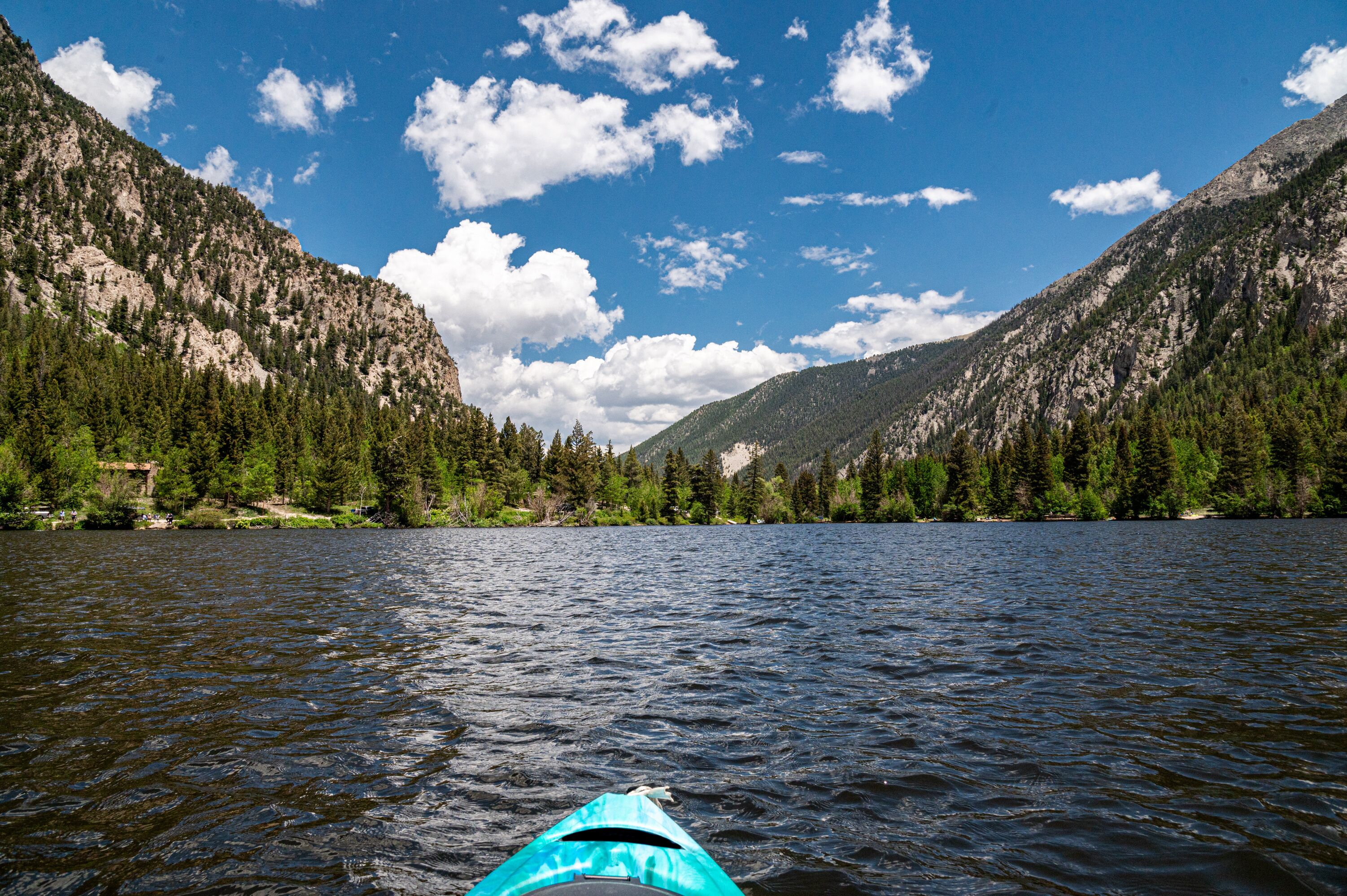Scenic view of Cottonwood lake taken from a kayak.