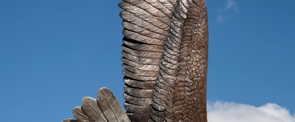Sculptor of flying Bald Eagle, Dennis Weaver Memorial Park, Ridgeway, CO.