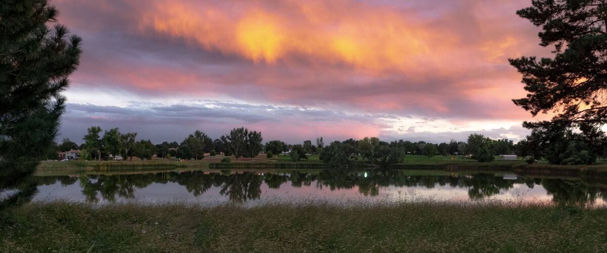 Greeley Colorado sunset over Centennial park.