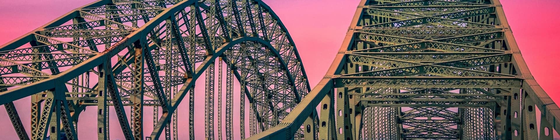 Great South Bay Bridge, aka the Captree Bridge, a twin-span bridge on the southwest side of Suffolk County, New York, on Long Island over the Great South Bay at Sunset