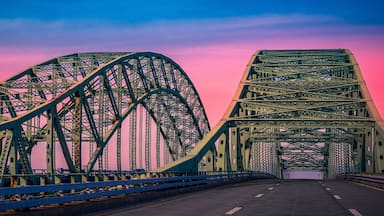 Great South Bay Bridge, aka the Captree Bridge, a twin-span bridge on the southwest side of Suffolk County, New York, on Long Island over the Great South Bay at Sunset
