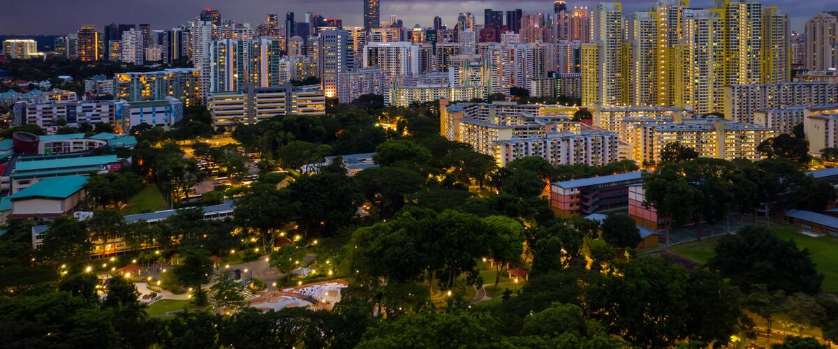 April 2019 Tiong Bahru Park during late afternoon with cloudy sky