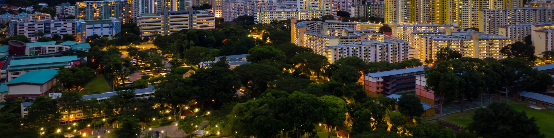 April 2019 Tiong Bahru Park during late afternoon with cloudy sky