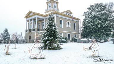 Beautiful Courthouse of Burke County at downtown center during snow day