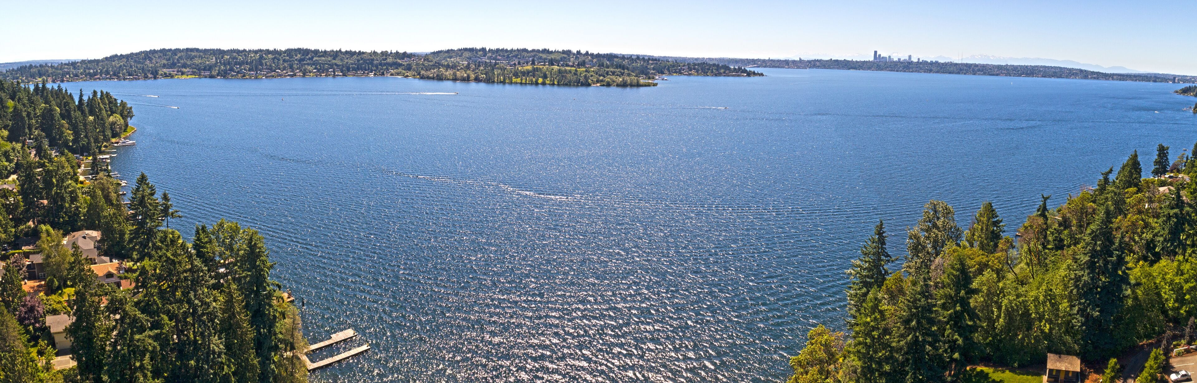 Bellevue, WA - Lake Washington Panoramic Aerial View Looking Towards Seattle and Mercer Island
