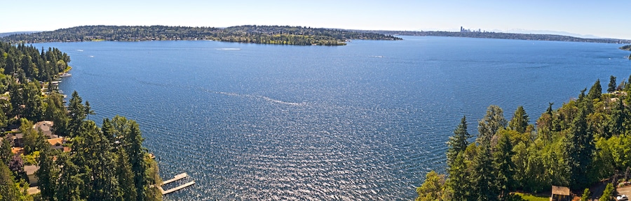 Bellevue, WA - Lake Washington Panoramic Aerial View Looking Towards Seattle and Mercer Island