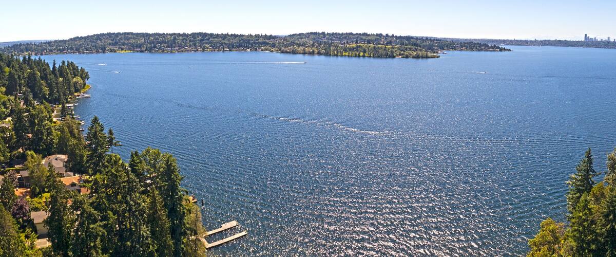 Bellevue, WA - Lake Washington Panoramic Aerial View Looking Towards Seattle and Mercer Island